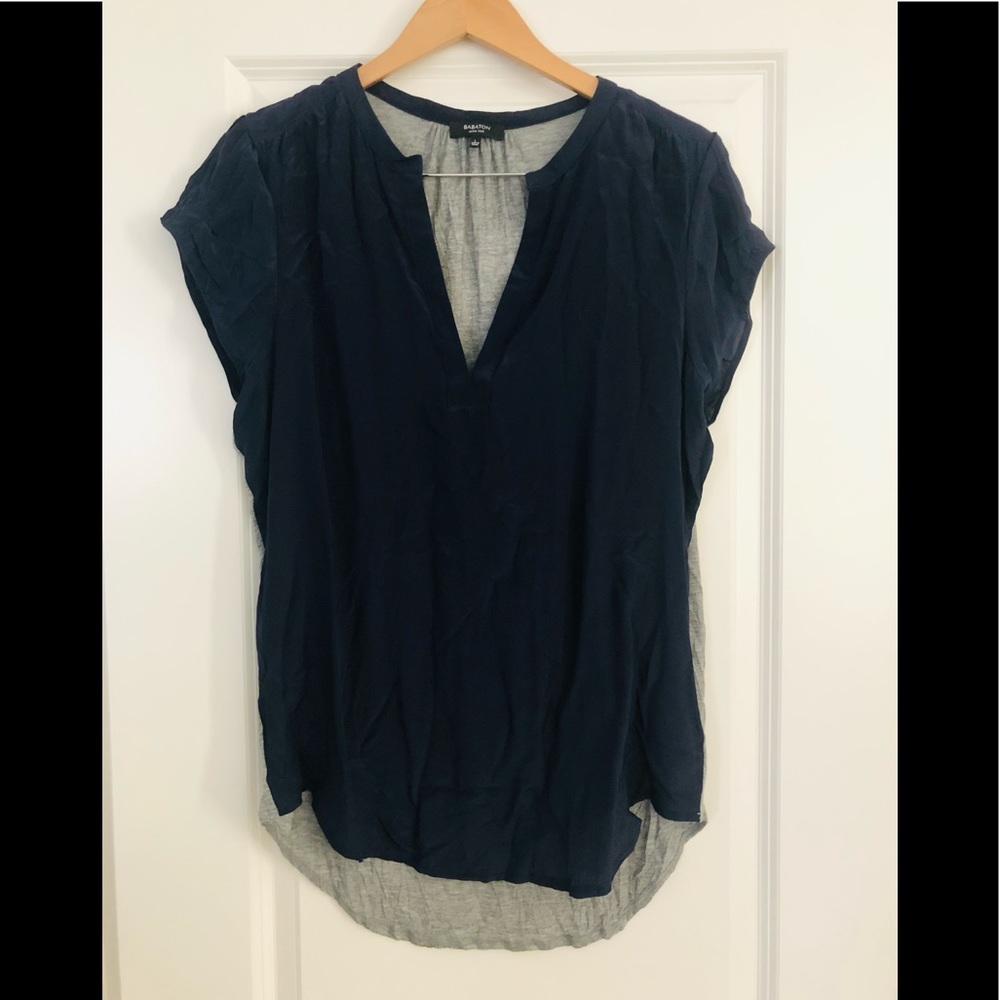 Aritzia. Babaton. Silk shirt. Two tone. Blue grey.